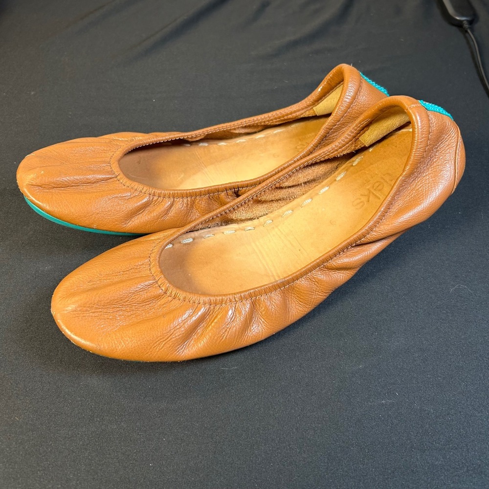 Tieks 9 foldable leather ballet flats chestnut brown travel comfort compact $210